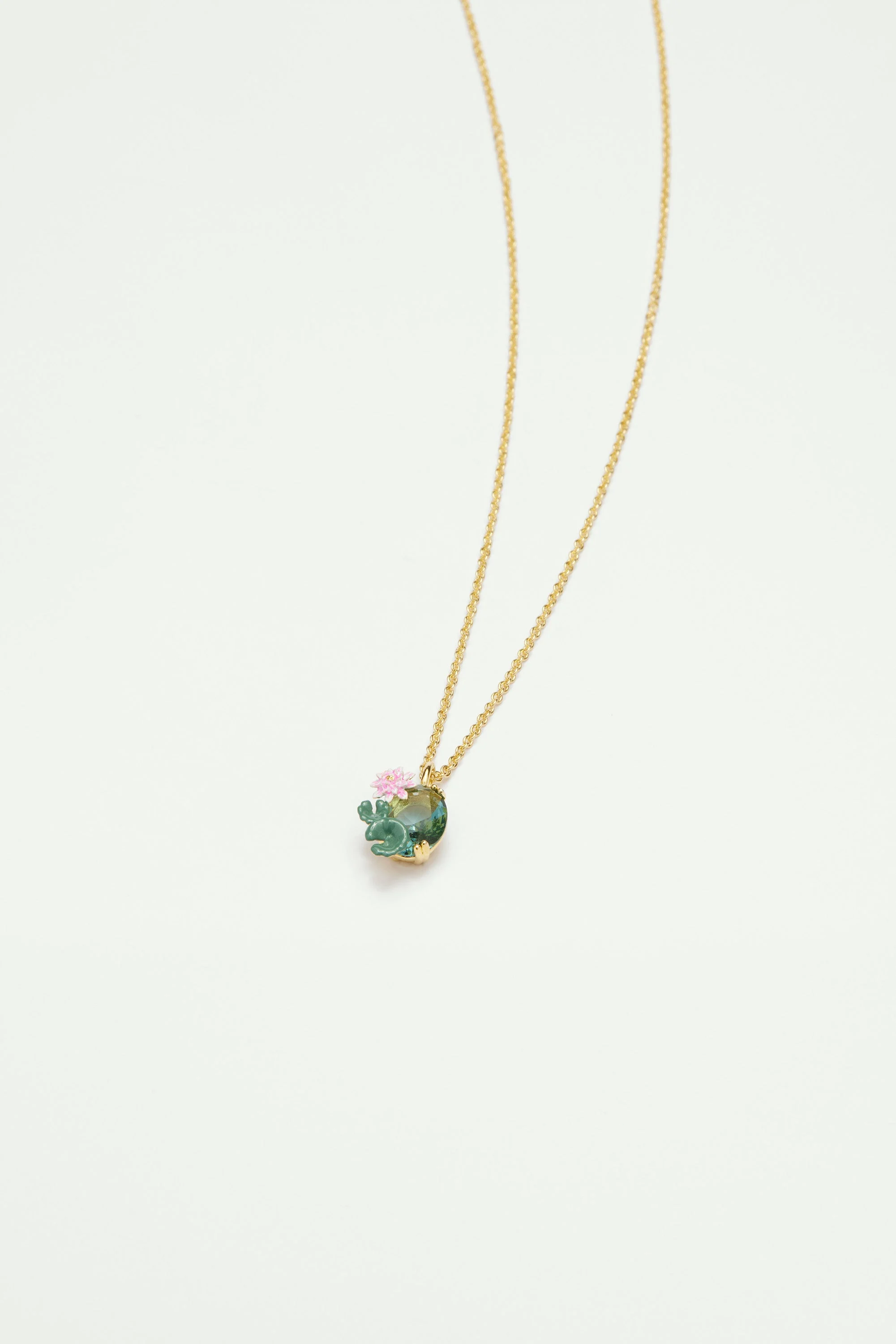 Collier pendentif fleur de lotus et pierre | Bleu