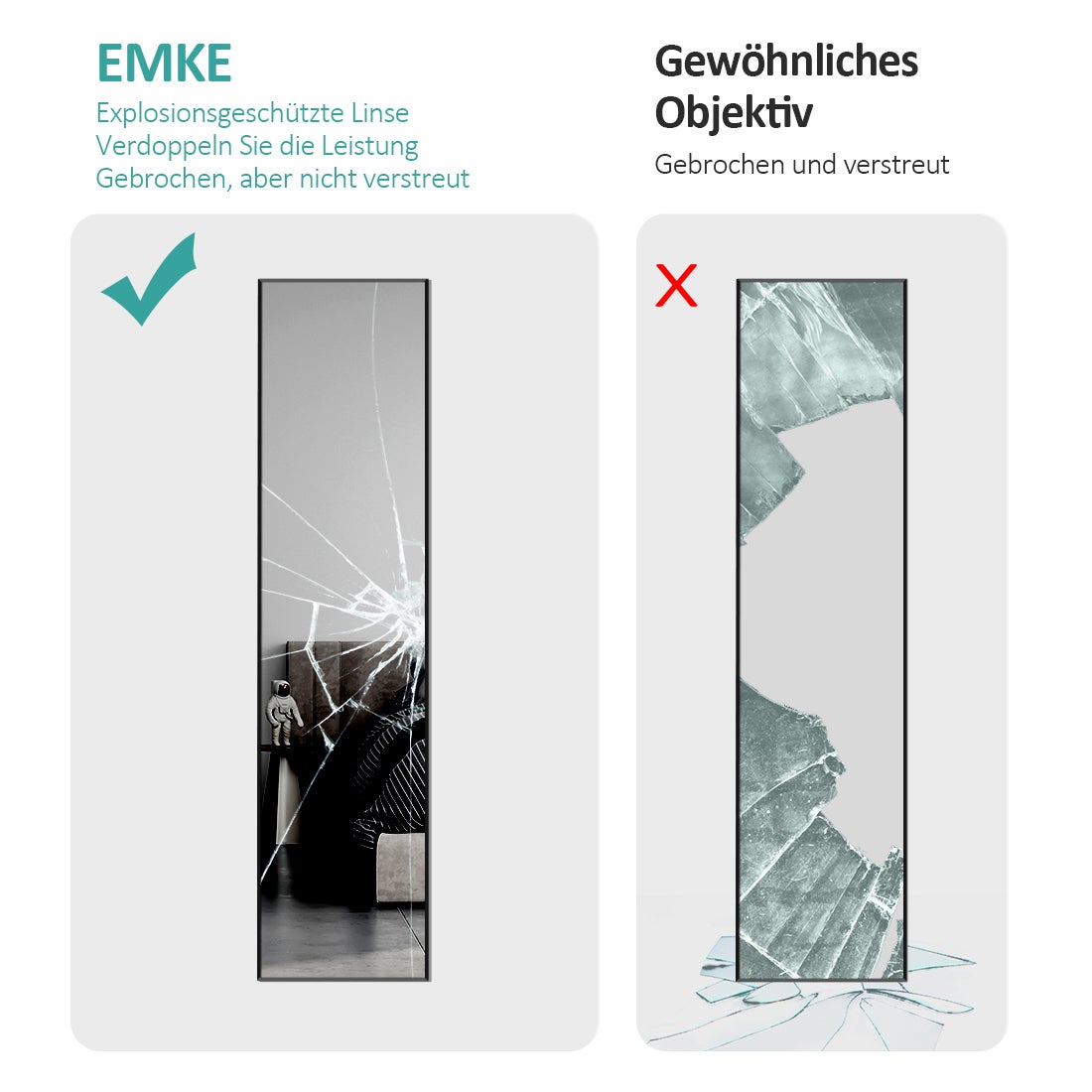 EMKE staande spiegel met aluminium frame, 160x40cm HD grote spiegel met haken, rechthoekige hoge spiegel voor woonkamer of kleedkamer, zwart