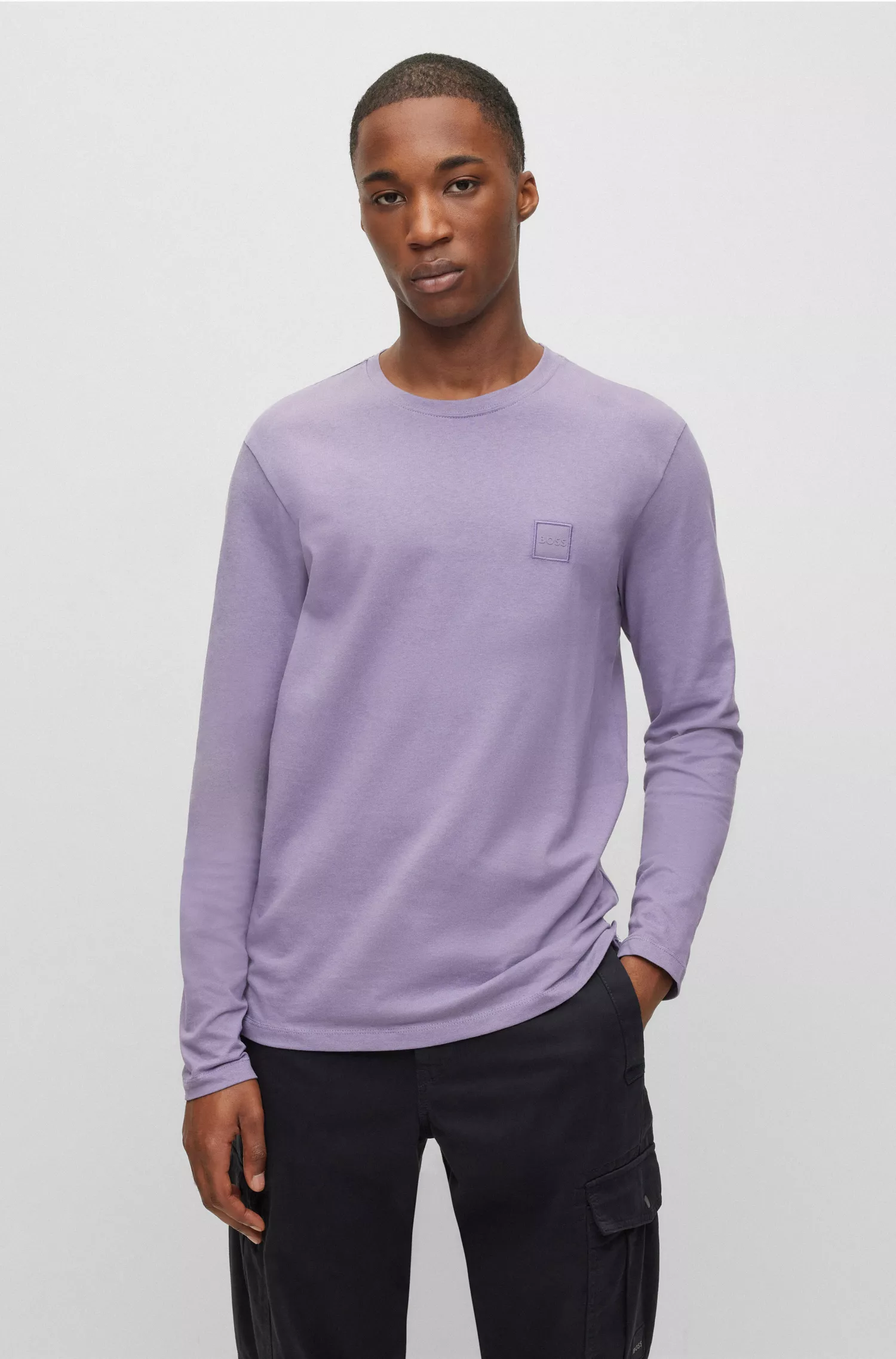 Camiseta BOSS laranja em malha de algodão com patch com o logotipo