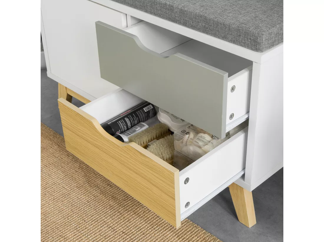 Banc De Rangement Meuble D'entrée Avec Coussin Rembourré, 2 Tiroirs Et 1 Porte, Fsr92-w