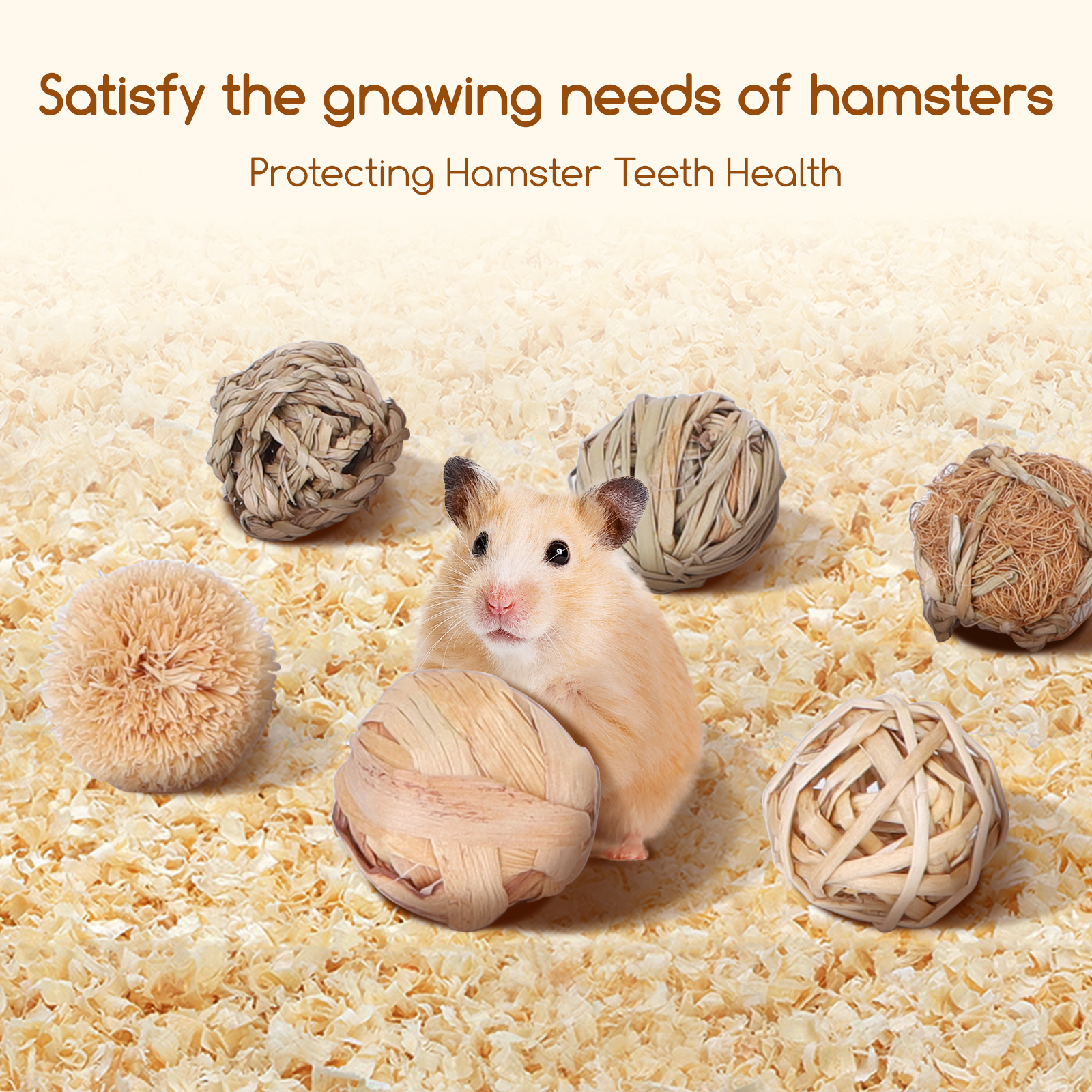Nobleza - Conjunto de 6 Bolas de Brinquedo para Pequenos Animais, Bolas de Grama para Roer e Brinquedos de Rolar para Melhorar a Saúde Dental de Hamsters