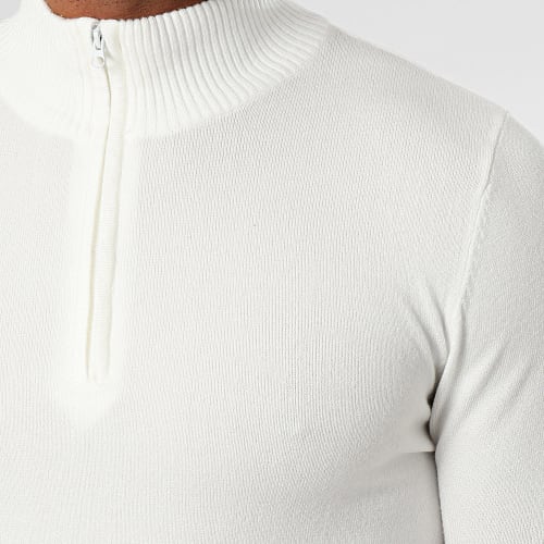 Pull Col Montant Zippé Blanc