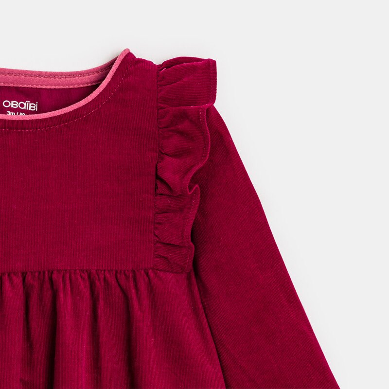 Robe en velours fines côtes rose naissance Rose