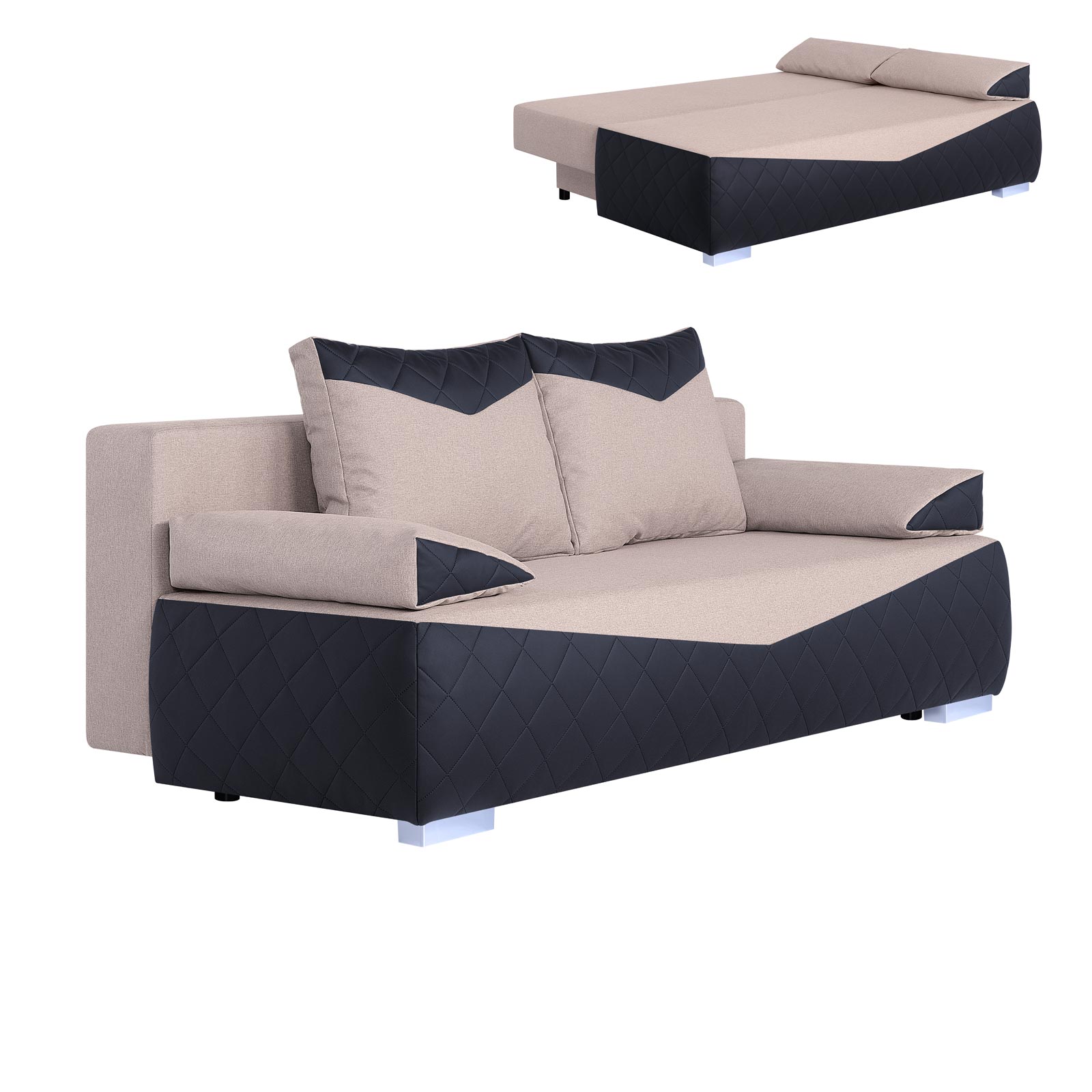 Boxspringsofa - schwarz-flamingo - Karosteppung - Dauerschläfer