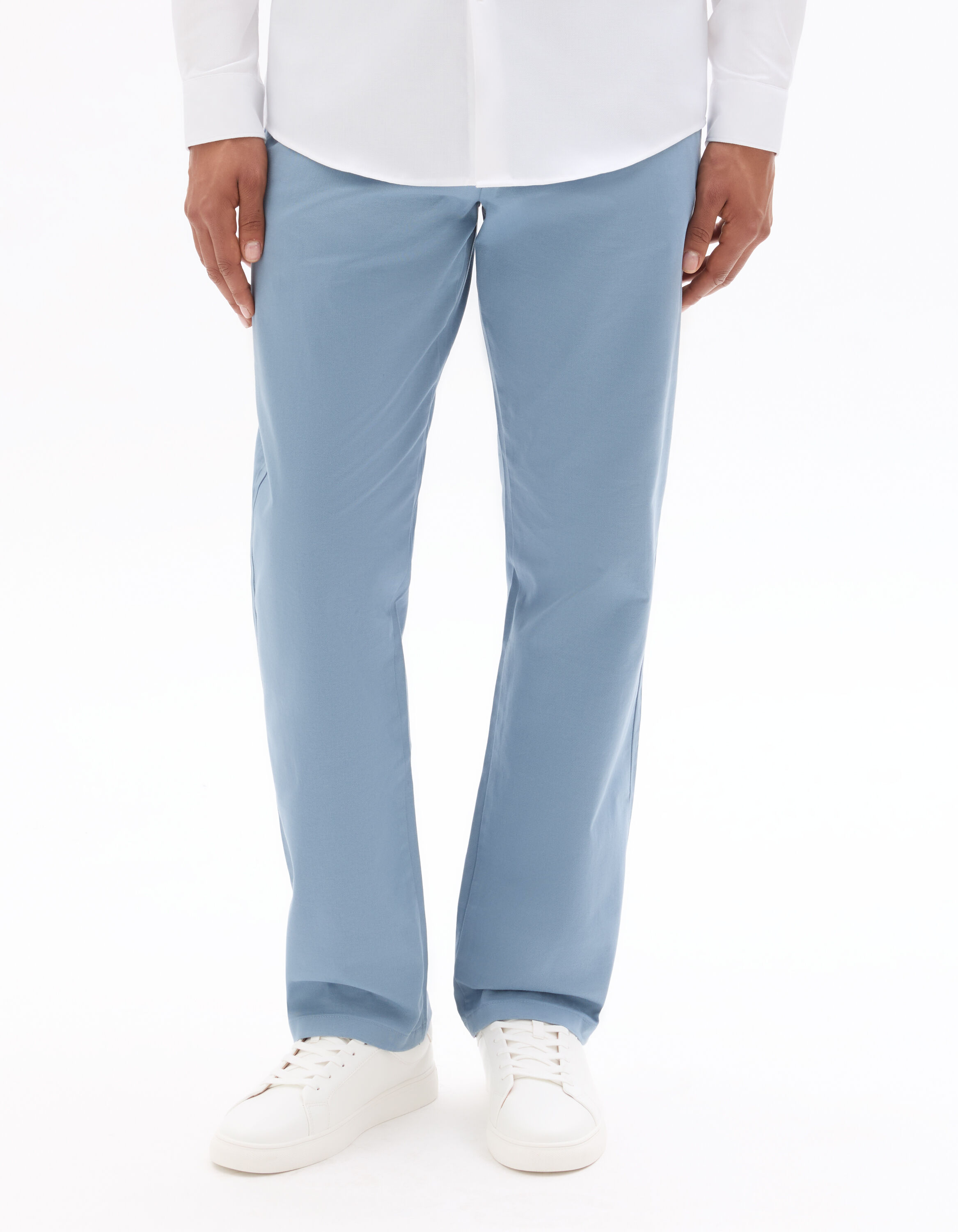 Pantalon chino straight en coton stretch longueur standard - bleu moyen