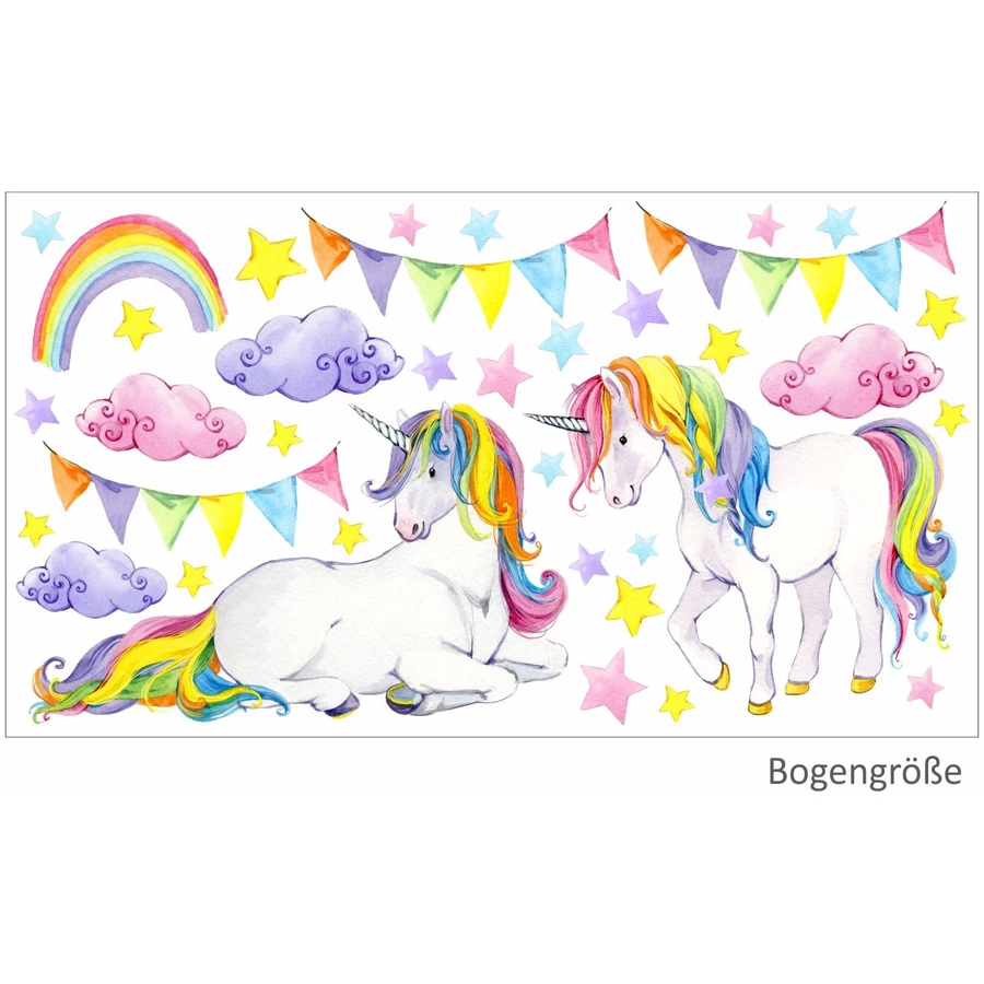 Nikima Wandtattoo 072 Wandtattoo Einhorn bunt Regenbogen Kinderzimmer Baby Mädchen bunt