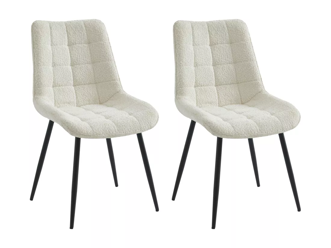 Lot de 2 chaises matelassées en tissu bouclette et métal noir - Blanc - OLLUA