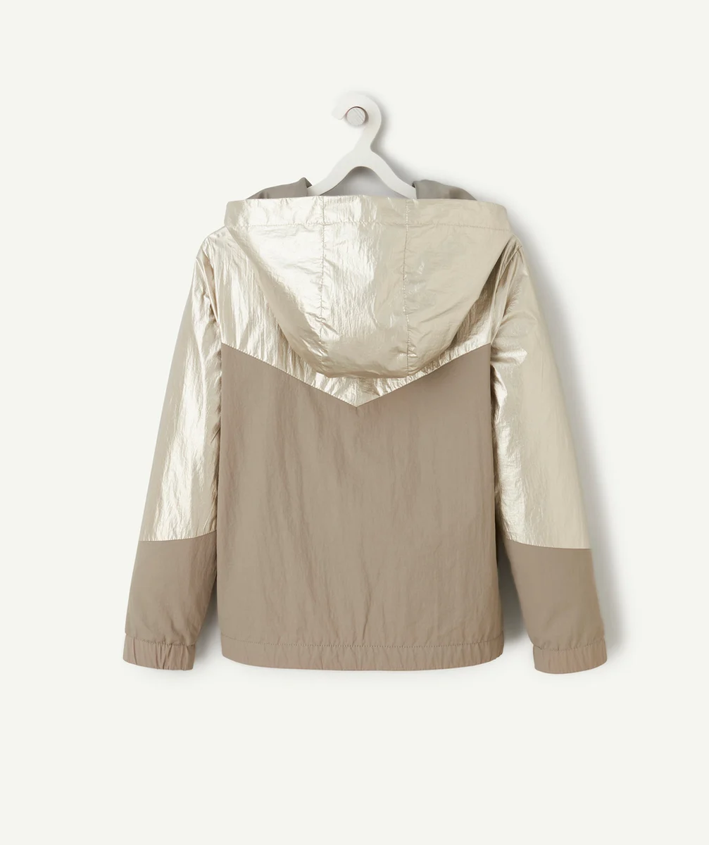 blouson à capuche fille kaki beige et couleur irisée
