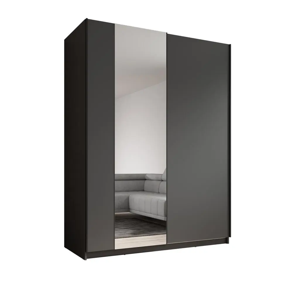 Meubella - Kledingkast Ganaro - Grijs - 150 cm - Met spiegel