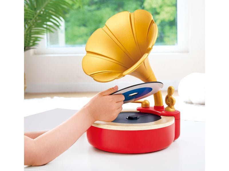 Hape Kinder-Grammophon Voll funktionsfähiges Kinder-Grammophon mit 2 Musikplatten sowie 1 Aufnahmescheibe