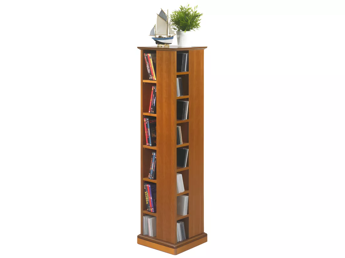 Tour CD DVD Pivotante Merisier 4 Faces 28 Etagères L 35 H 134.5 P 35 cm