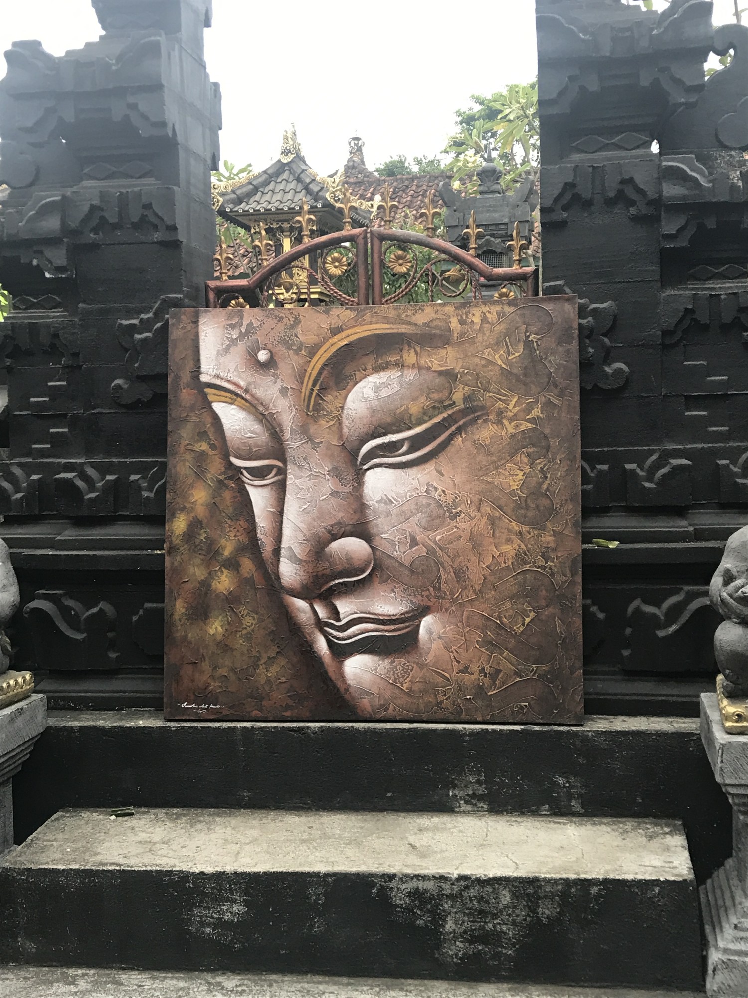 Gemälde Buddhakopf bronze, H 100 cm, B 100 cm, L 4 cm von fischer's lagerhaus