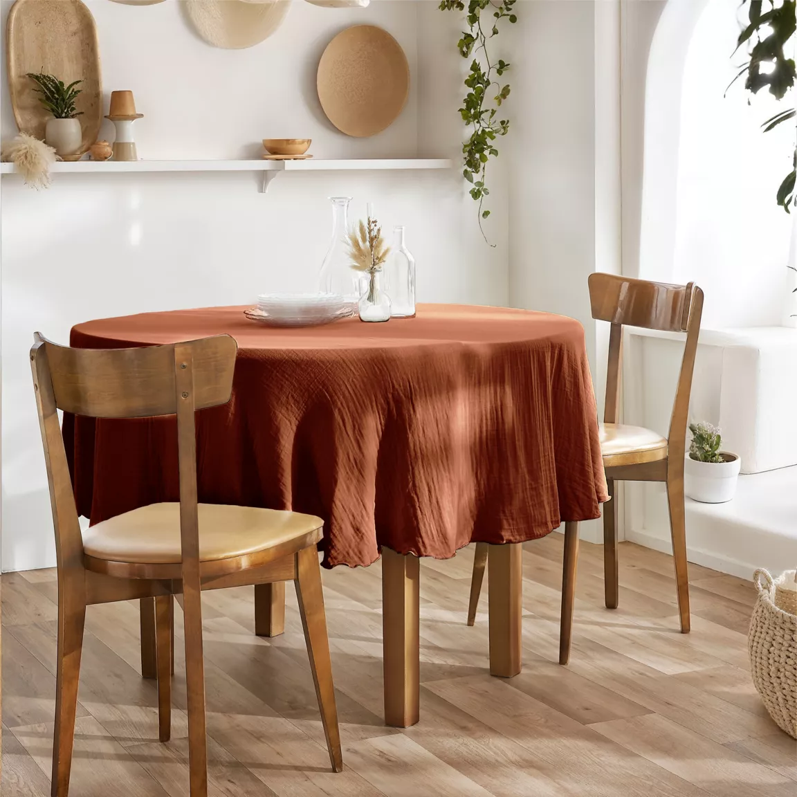 Nappe ronde gaze de coton (180 cm) Gaïa Terracotta