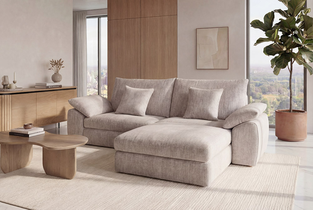 Stilvolles Big Sofa SOHO 260cm beige Chenille 4-Sitzer Couch mit Wellenunterfederung