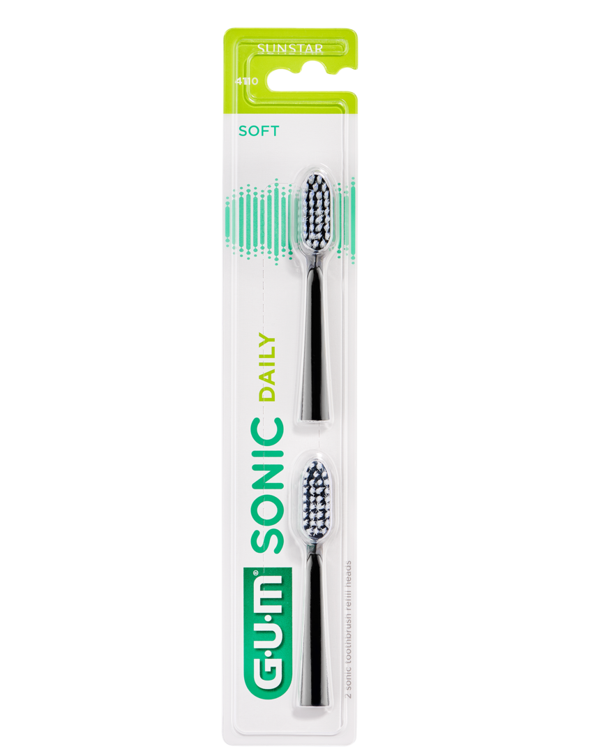 GUM Sonic Daily børstehoder refill 2 stk Sort Soft