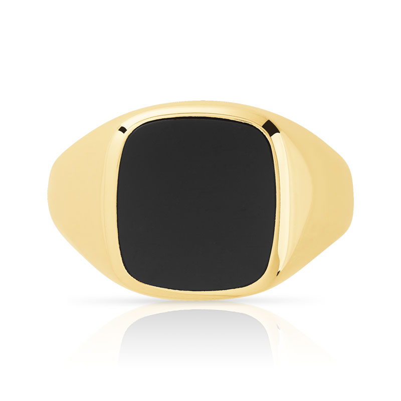 Chevalière or 375 jaune carrée onyx