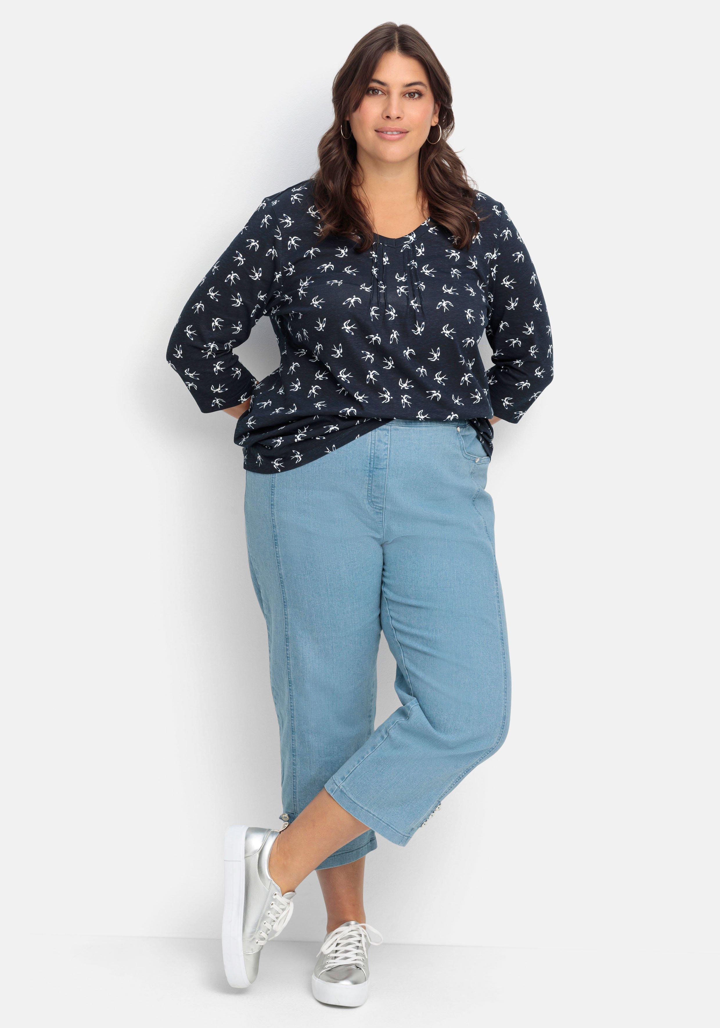 7/8-Jeans mit Zierknöpfen am Saum