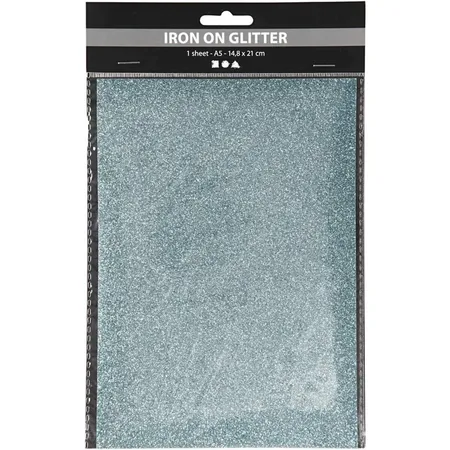Creotime Glitter Bügelfolie für Stoffe geeignet A5 hellblau
