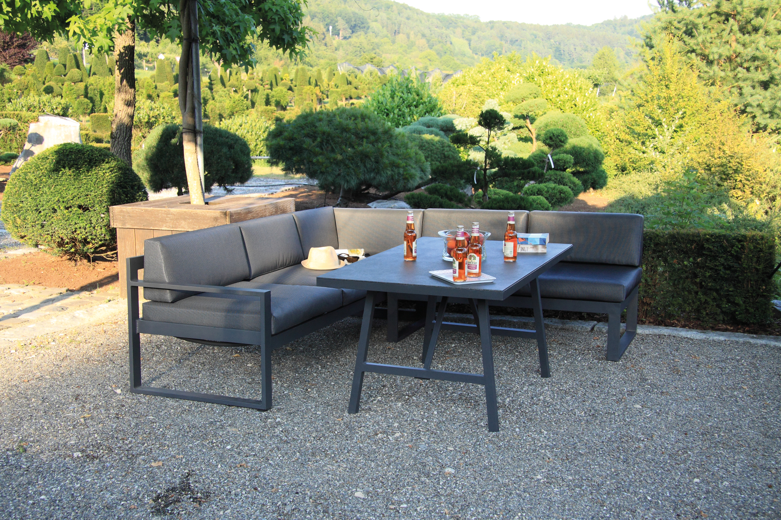 3-teiliges Lounge-Gartenmöbel-Set - anthrazit-grau - mit Polster