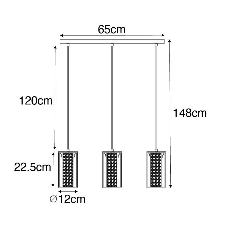 Oosterse hanglamp wit met rotan 3-lichts langwerpig - Akira