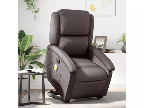Fauteuil inclinable de massage marron foncé cuir véritable