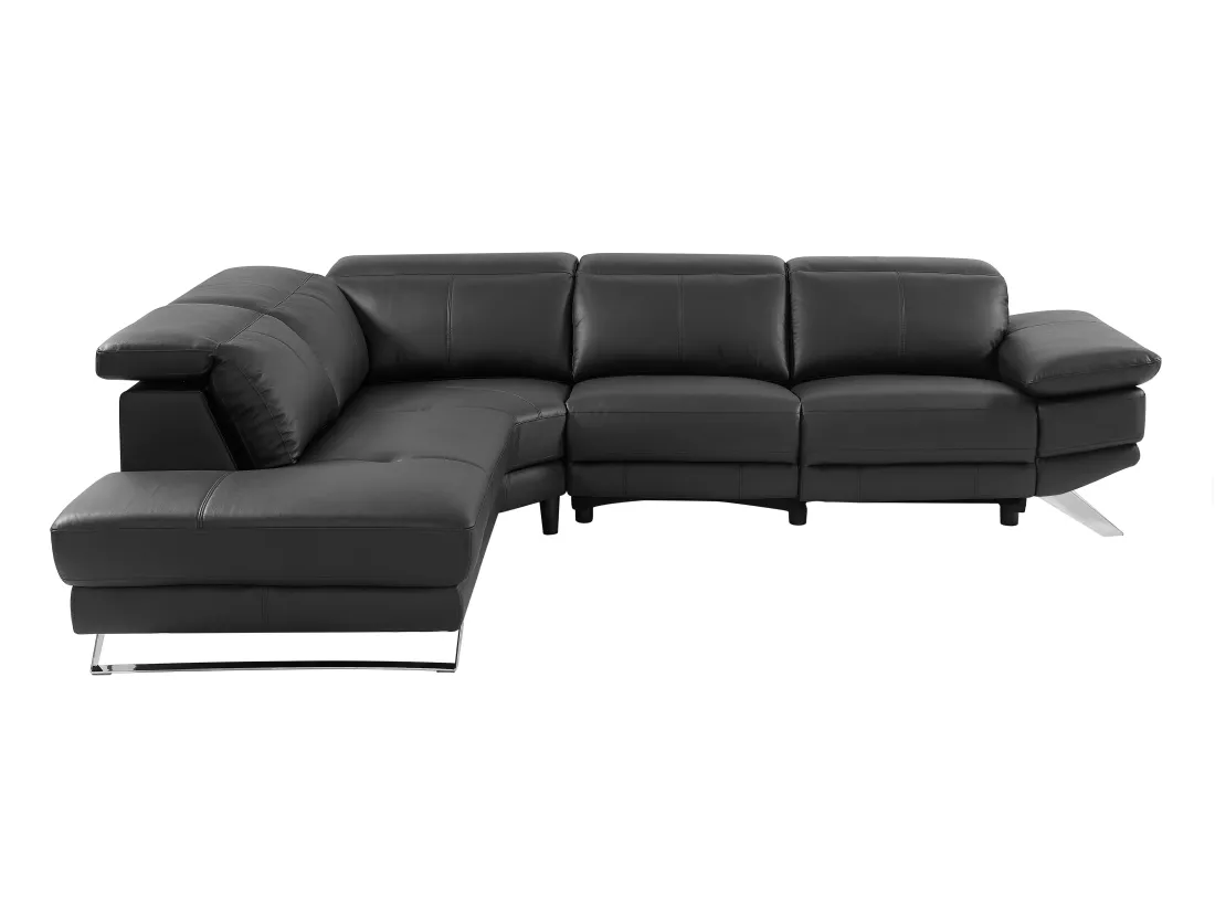 Canapé d'angle gauche relax électrique en cuir de vachette noir PUNO II