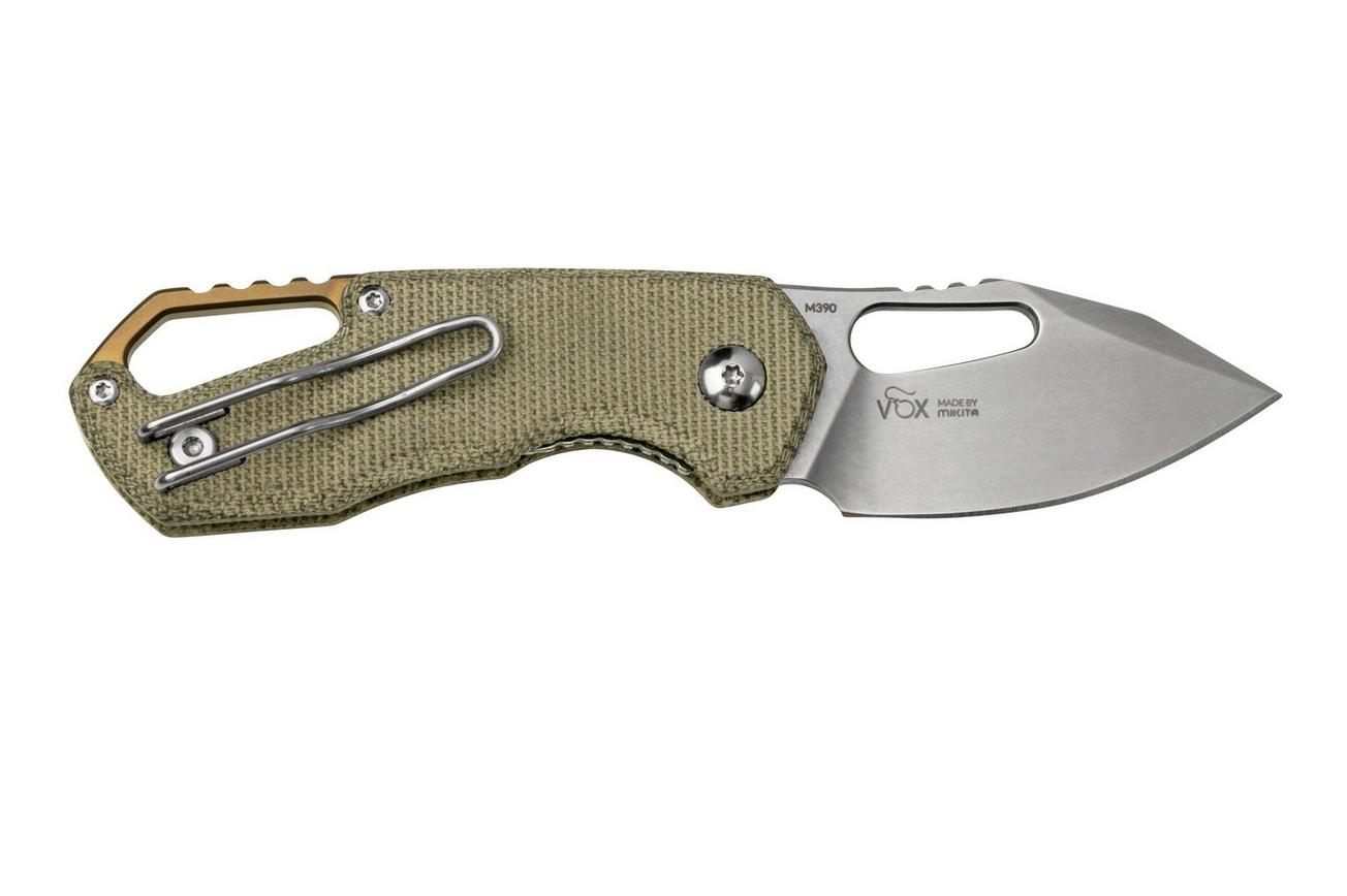 MKM Isonzo FX03M-3GC Clippoint M390, Green Canvas Micarta zakmes, Jesper Voxnaes design