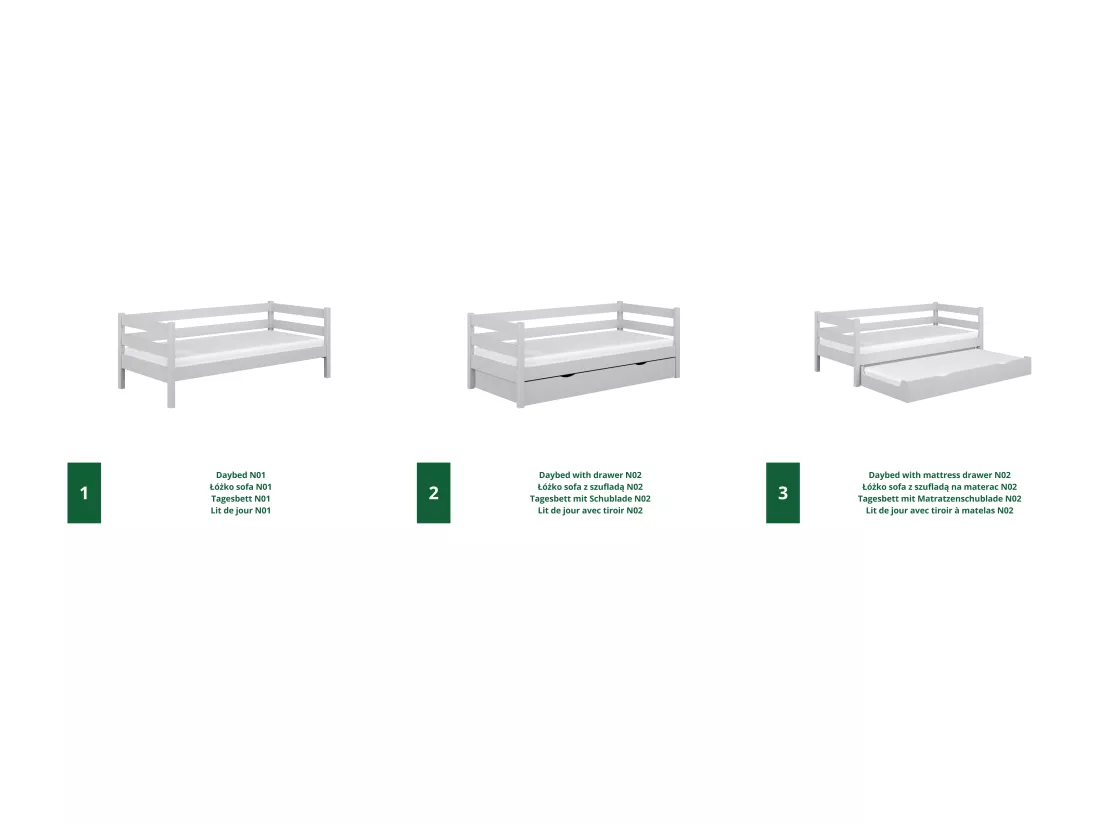 Lit banquette en bois N01 Gris 90x200