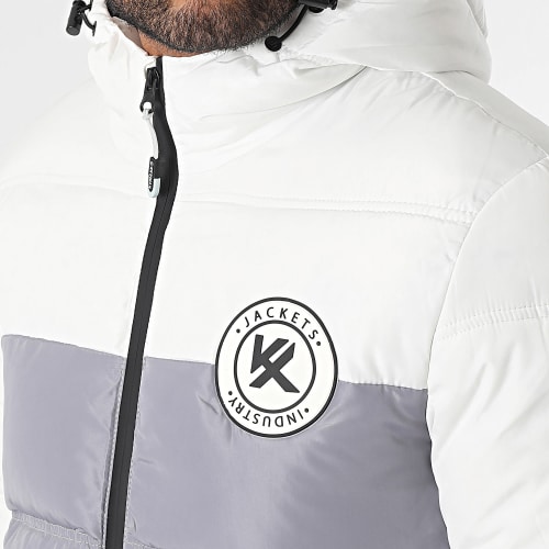 Doudoune Capuche Gris Blanc