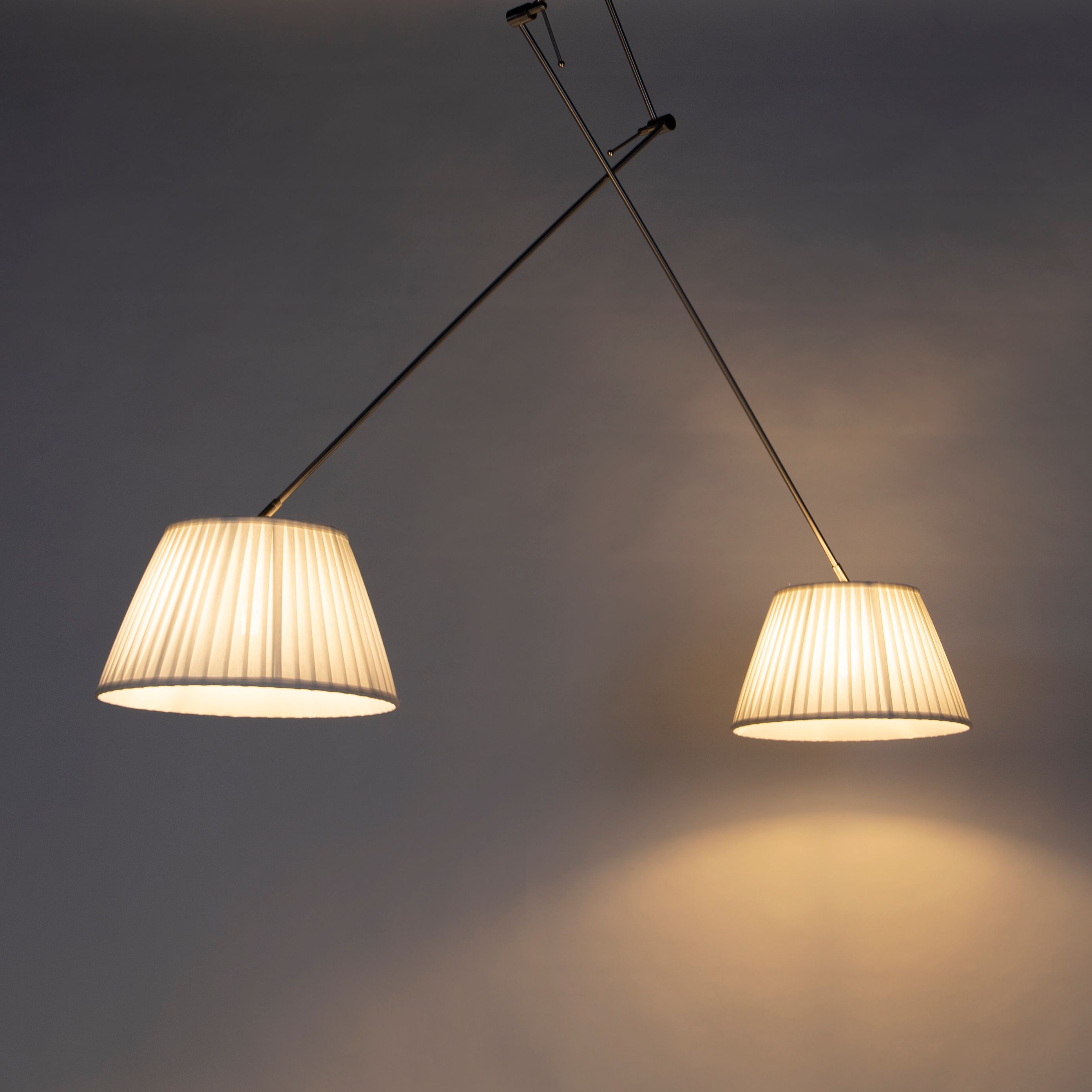 Hanglamp staal met plisse kappen crème 35 cm 2-lichts - Blitz