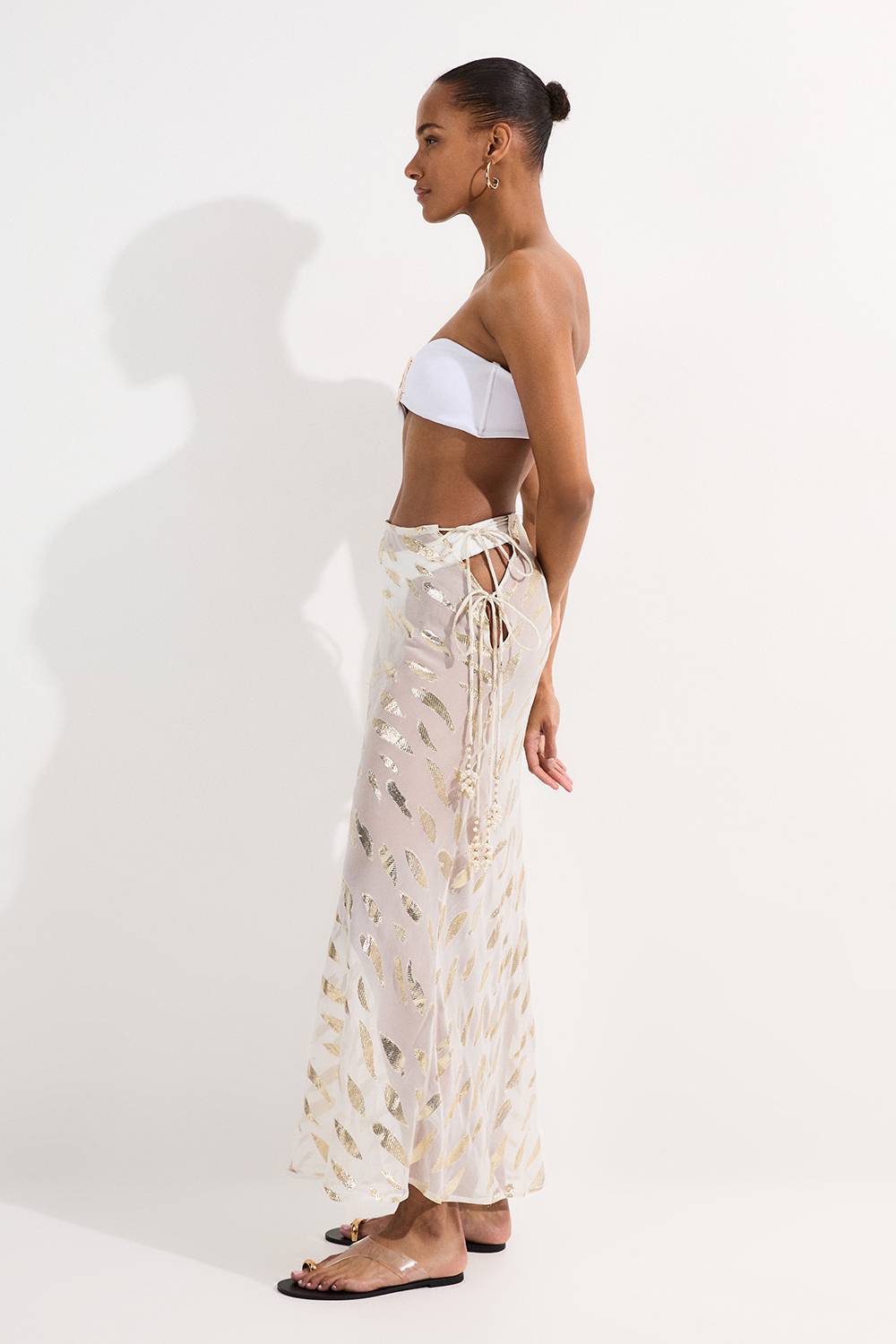KarenMillen Jupe maxi de plage en fil métallique à nouer à la taille