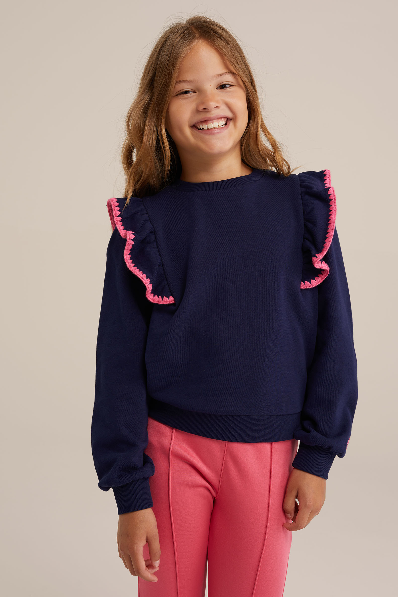 Meisjes sweater met ruches WE Fashion Donkerblauw