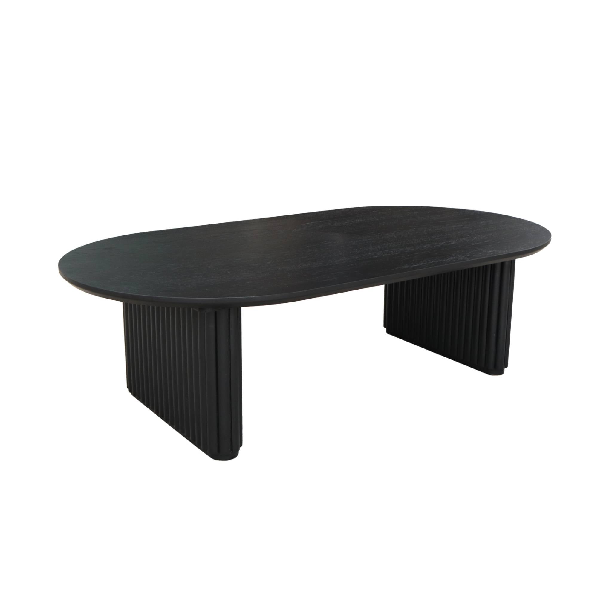 sweeek - Ovale salontafel rubberhout met eikenfineer