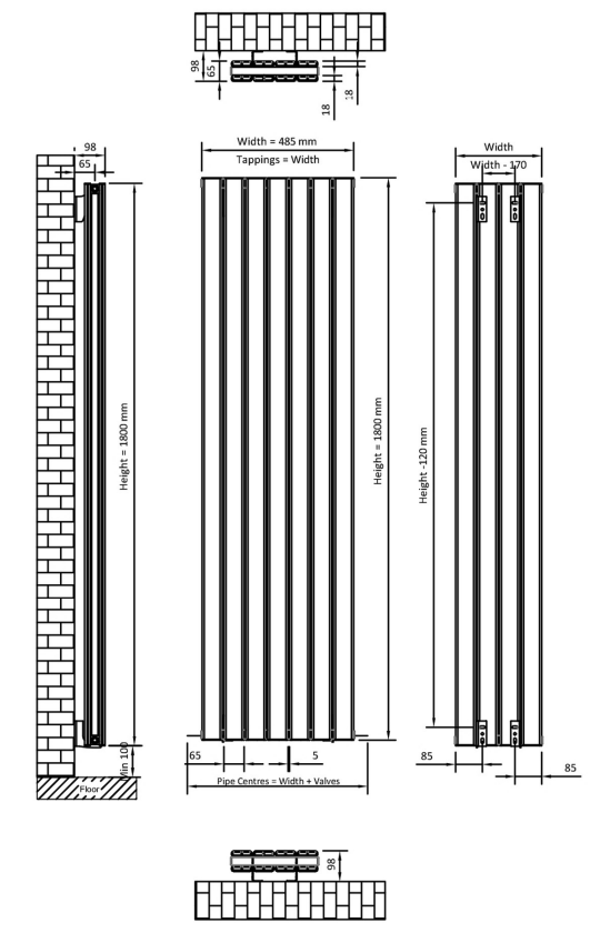 Eastbrook Hadleigh radiator 50x180cm aluminium 1755W antraciet