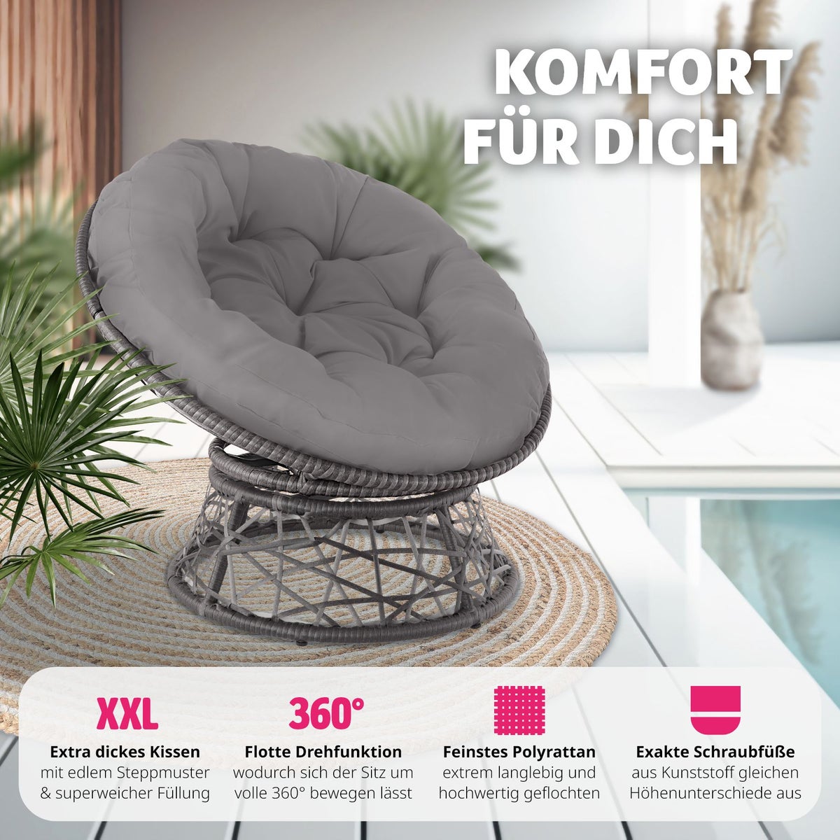 Rotan fauteuil tectake Gargano draaibaar 92 x 80 x 80,5 cm
