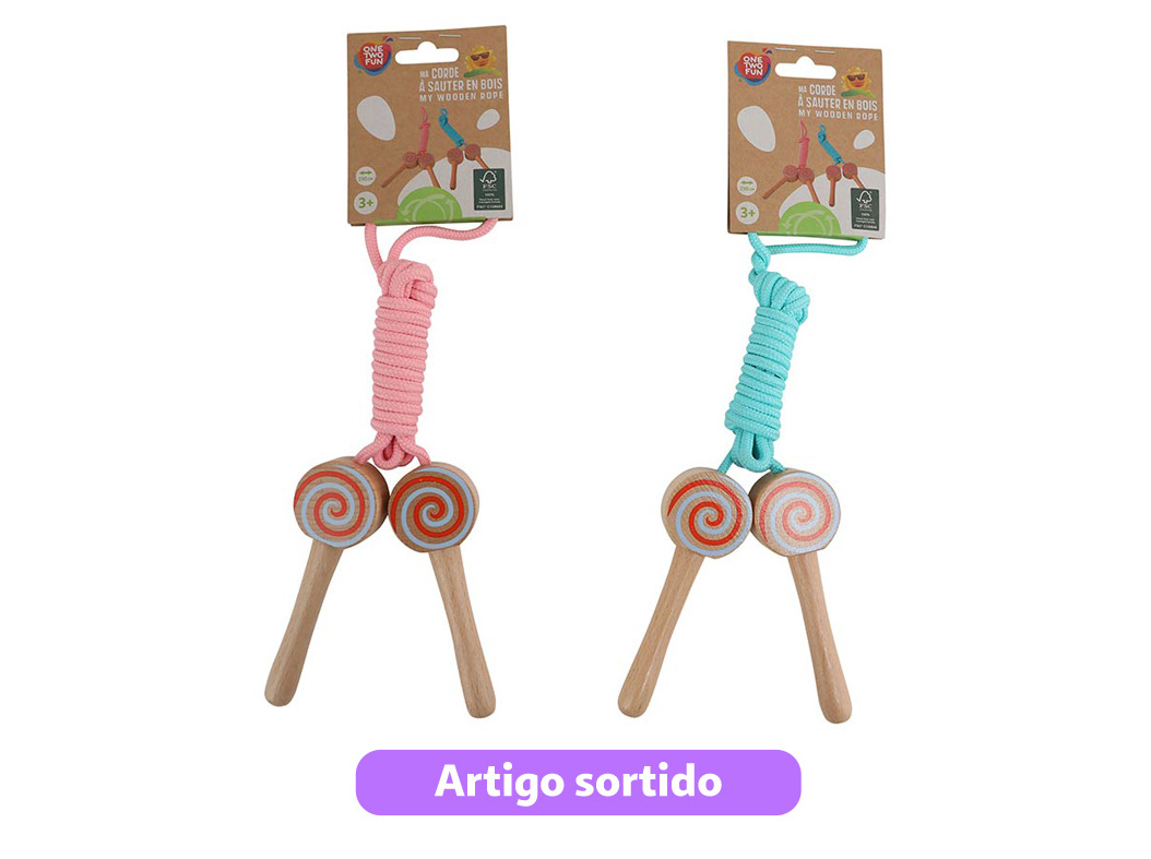 CORDA ONE TWO FUN COM PEGAS EM MADEIRA CORES SORTIDAS