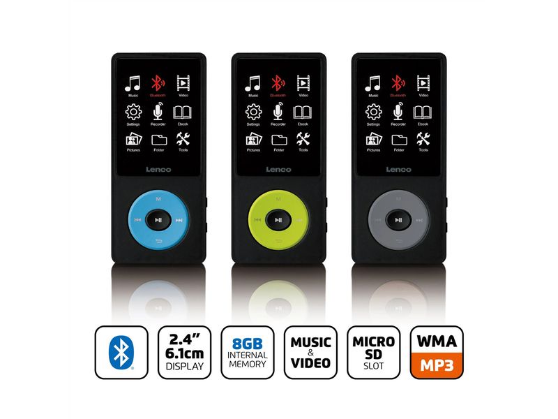 Lenco MP3 Player Xemio-860 Neongrün; Schwarz MP3-Player mit Bluetooth und 8 GB internem Speicher