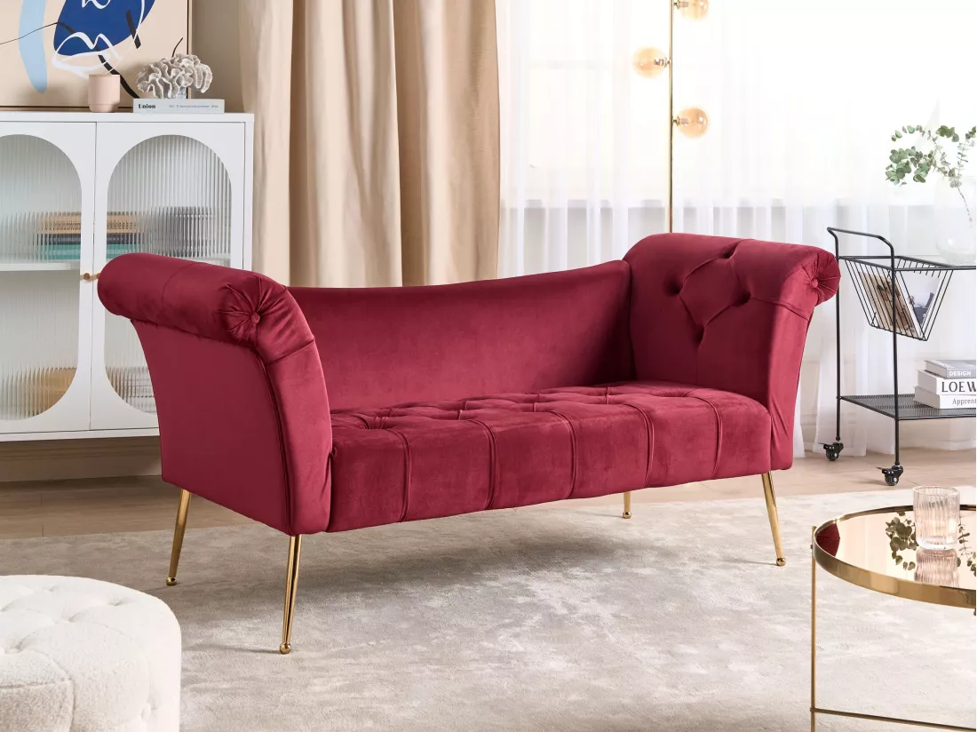Chaise longue en velours rouge foncé NANTILLY