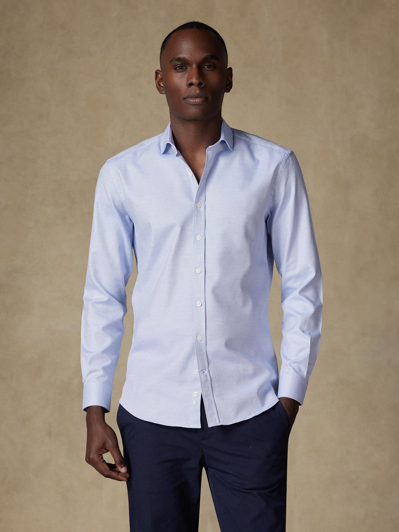 Chemise cintrée Caleb en twill bleu  - Petit col