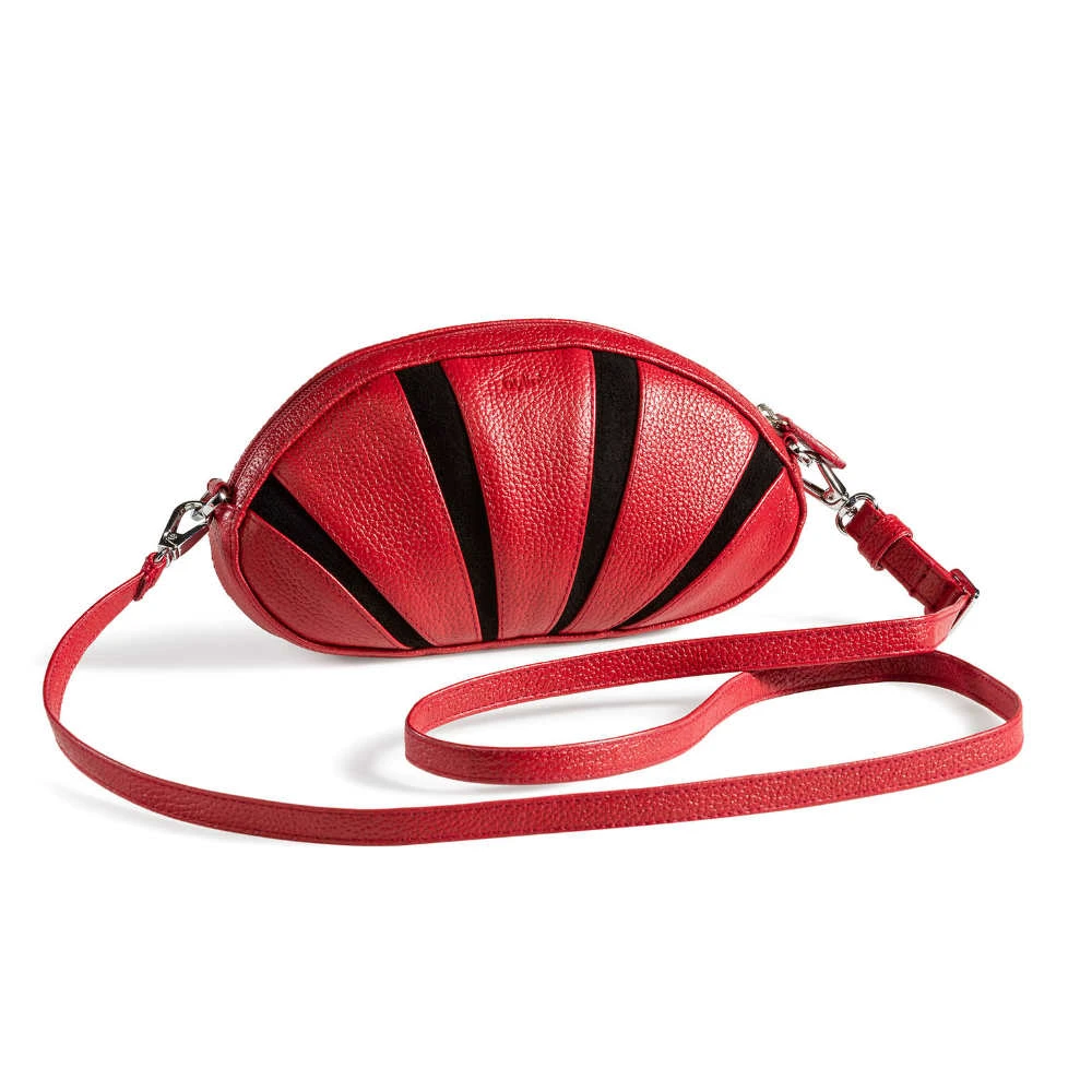 Sunrise Red-Black Structure Leather Clutch with Shoulderstrap