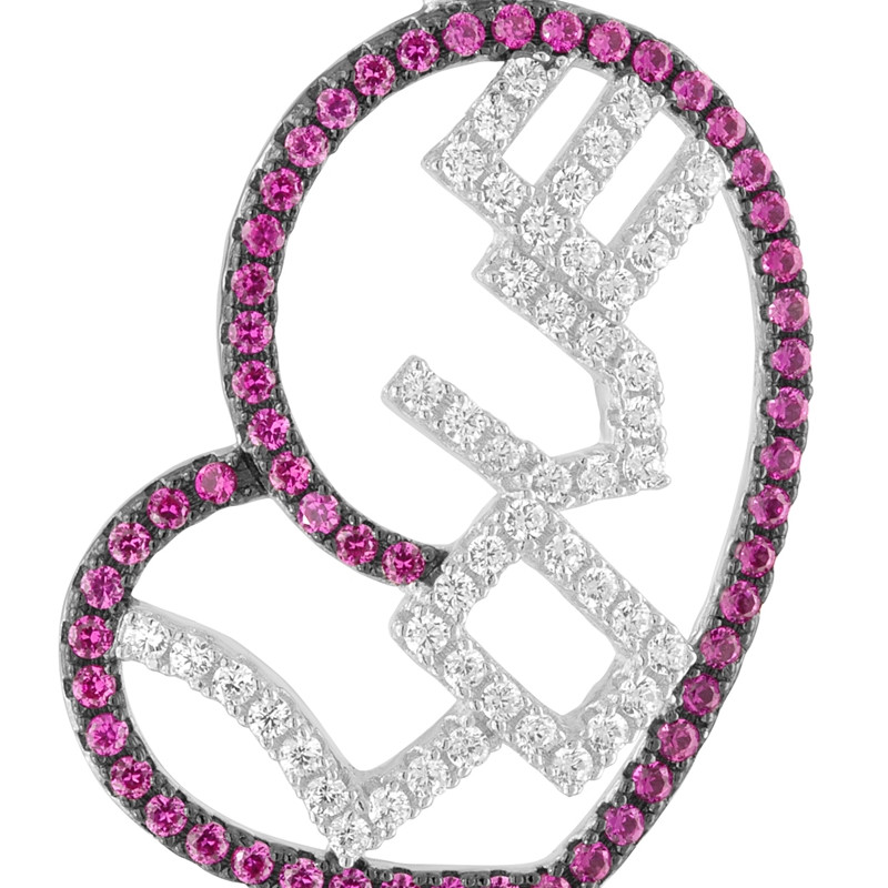 Pendentif Coeur LOVE en Argent 925 orné de Cristal Swarovski Zirconia Blanc et Rose