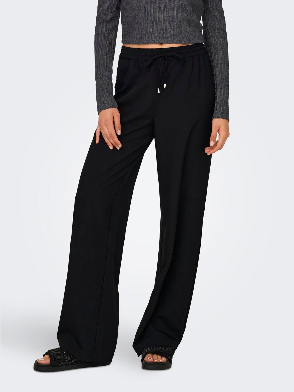 ONLGINNY Hohe Taille Weiter Beinschnitt Hose mit weitem Beinschnitt Black
