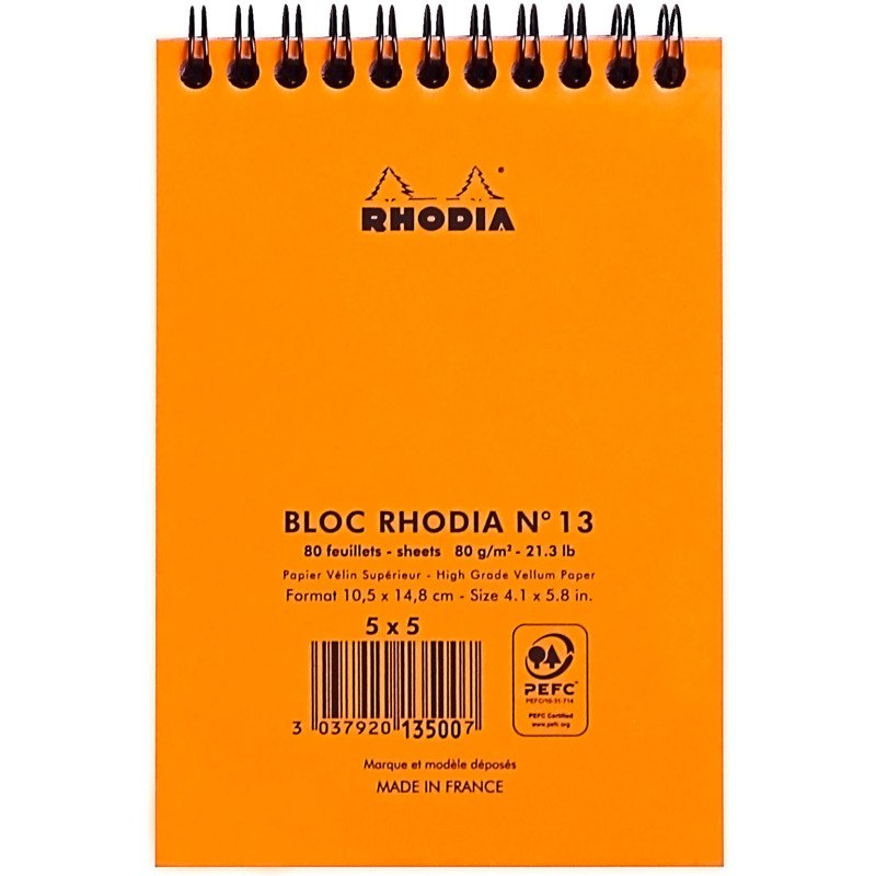Bloc de bureau Rhodia 10,5 x 14,8 cm spirale orange n°13 - 5 x 5 mm - 80 feuilles