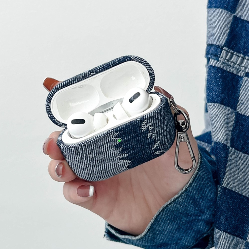 AirPods (3. Generation) Hybrid Schutzhülle Abdeckung mit Karabinerhaken Denim Design - Dunkelblau / Grau