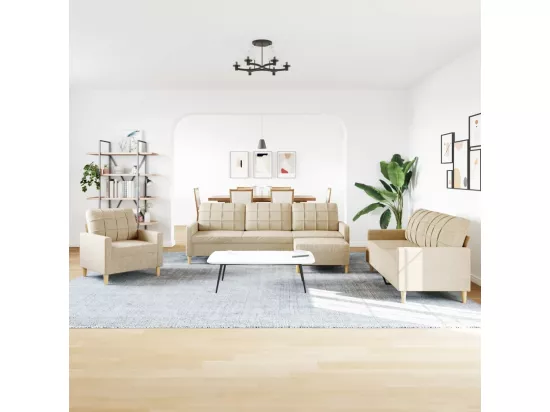 Ensemble de canapés 4 pcs avec repose-pied crème tissu