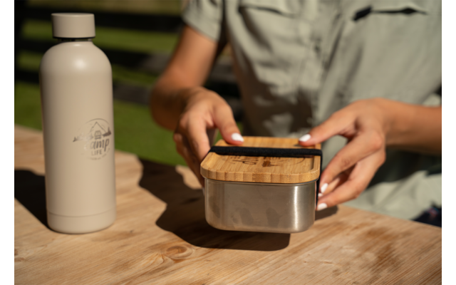 Camplife Edelstahldose mit Bambusdeckel und Gummiband