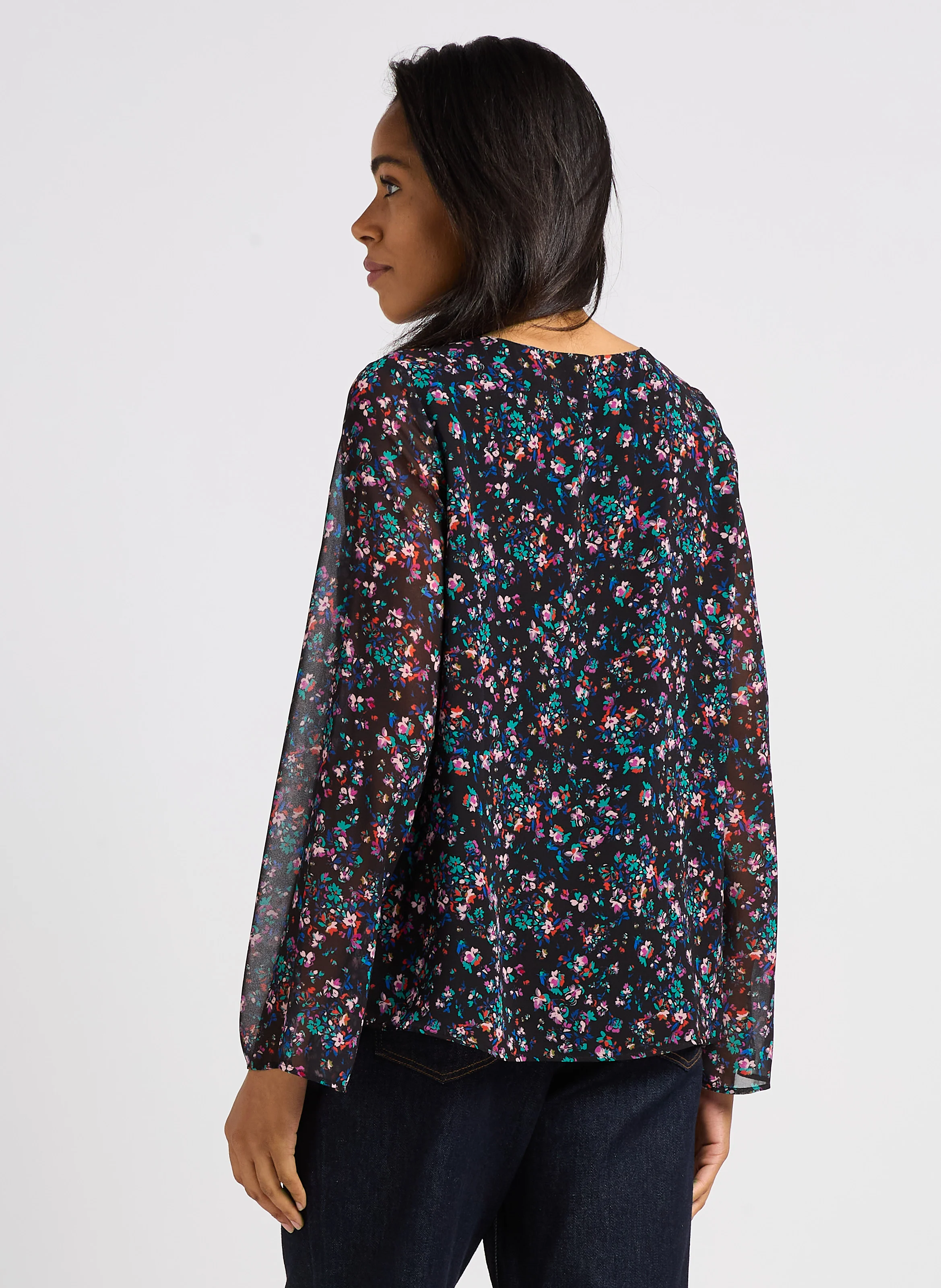 CERYX - Top col rond imprimé fleuri| Noir