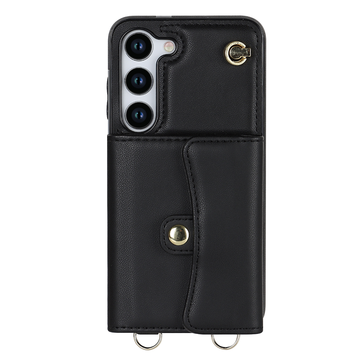 Samsung Galaxy S25 Necklace Leder Schutz Hülle mit Kartenfach   Handykette (140cm) - Schwarz