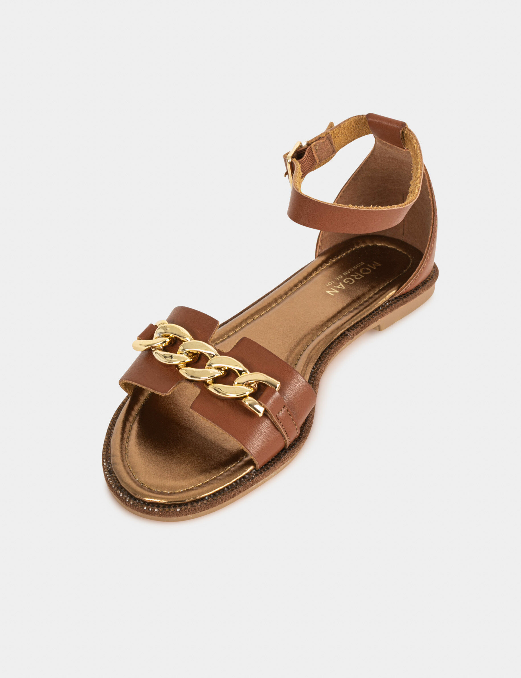 Sandales plates avec chaîne marron femme - marron