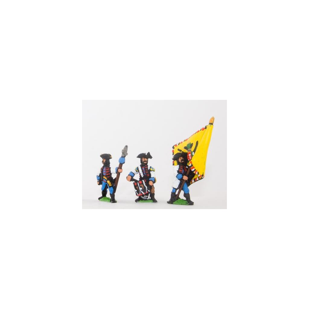 Seven Years War Austrian: Command: Hungarian Fusilier Officer, Standard Bearer & Drummer